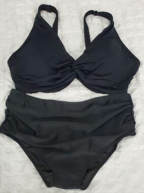 Land's End Black Twist-Front Bikini Swim Set.  Sz XL 16W DD